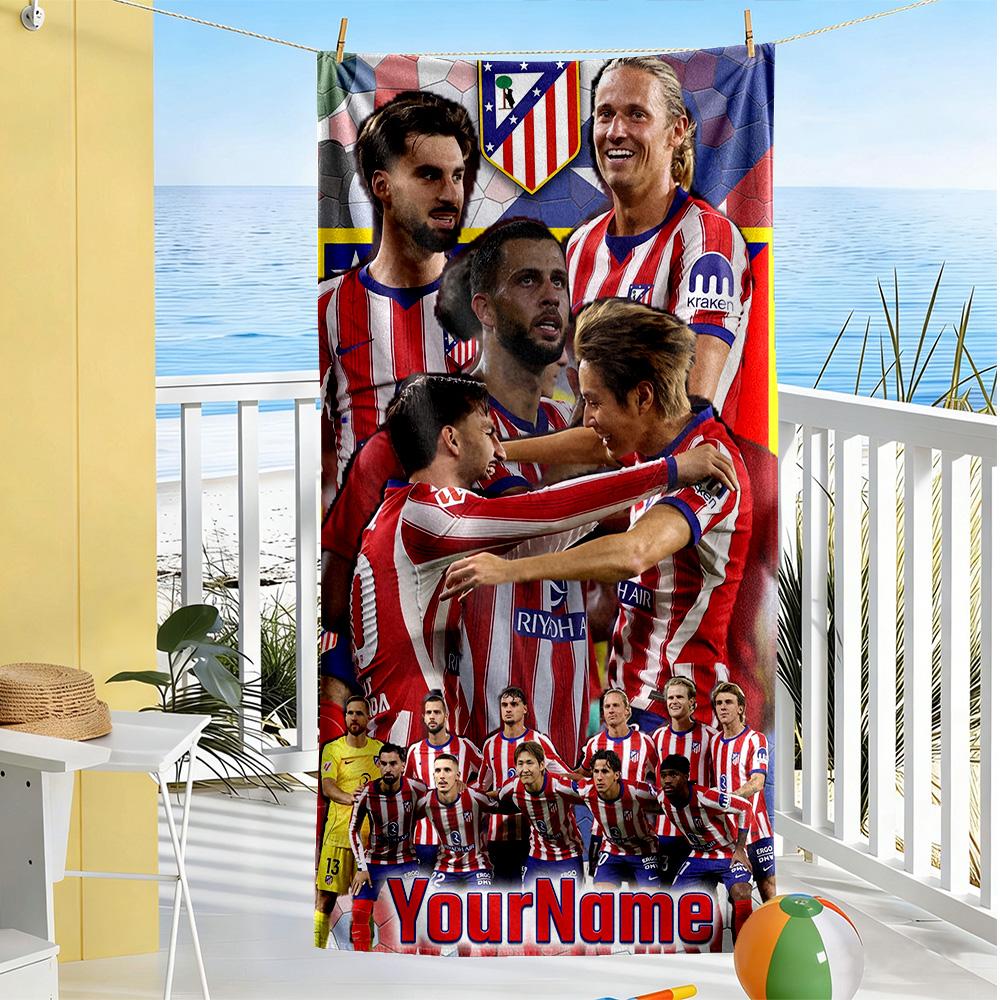 Atletico Madrid Personalized Text Beach Towel Quick-Dry Soft Microfiber Ideal for Travel Outdoor Swim Pool Yoga Surf Camping Hiking Gym Gift Holiday