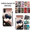Handmade PU Leather Flip Case for Infinix Smart 10 (X6725) Anti-Slip Shockproof Cover with Wrist Strap & Heart/Rose Cat Designs