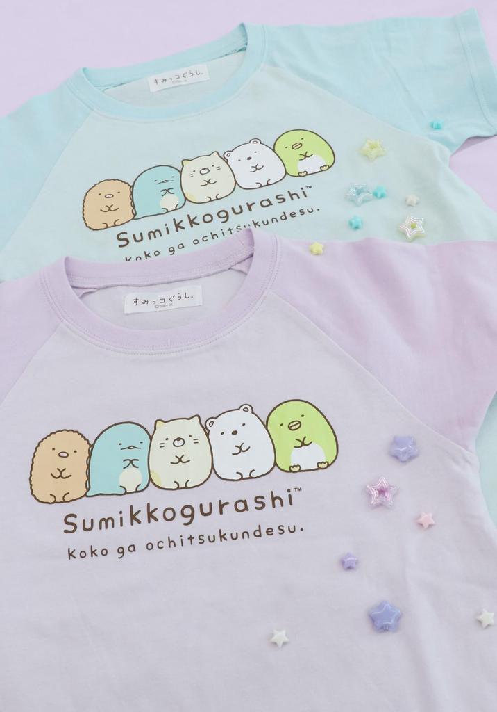 Детская пижама Kaituck Family Sumikkogurashi, с короткими рукавами и шортами, рукав реглан, 100% хлопковый джерси, летняя (130см, Фиолетовый)
