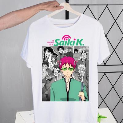 Saiki K Kusuo No Psi Nan Уличный стиль Повседневная футболка с коротким рукавом Унисекс Футболка с круглым вырезом Мужская Футболка Жизнь Сайки Кусуо Футболка