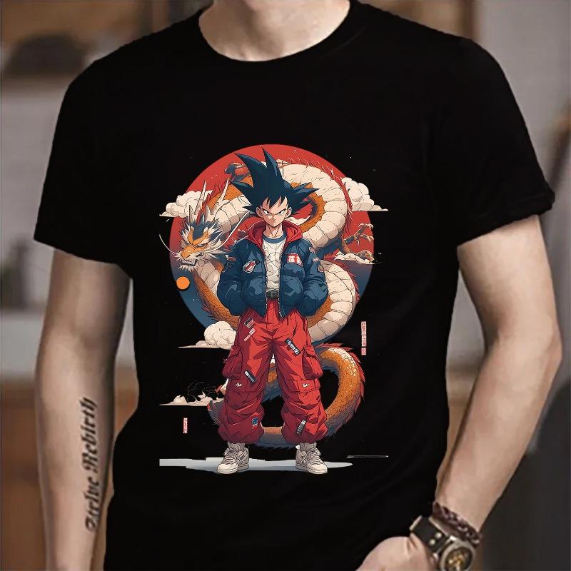Футболка Dragon Ball Goku Мода для взрослого мужчины Аниме одежда Унисекс Круглый воротник Короткий рукав Мода Черная Хлопковая Футболка Топ Подарок