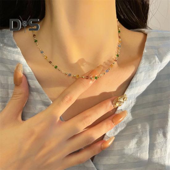 Women Necklace Beads Colorful Faux Crystal Electroplated Stainless Lightweight Cool Girl Pendant Necklace Birthday Gift Neck Jewelry