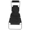 Folding Sun Lounger with Sun Canopy Black Aluminum