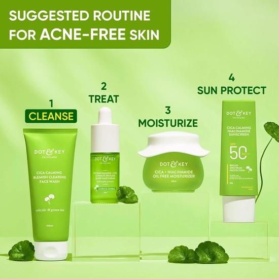 Dot & Key CICA Face Wash для склонной к акне кожи, 2% салициловая кислота для умывания лица с зеленым чаем | Безсульфатный гель для умывания лица для мужчин и женщин | 100 мл