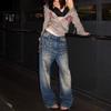 BeatStreet Ретро Потертые Американские Джинсы Уличного Стиля Для Женщин Широкие Джинсовые Брюки Длины В Пол с Заклепками