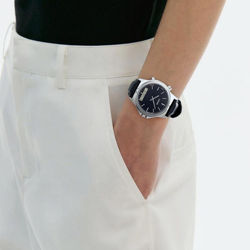 Casio DRESS Водонепроницаемые Кварцевые Часы Кожаный Ремешок Японские и Корейские Часы 46,5 мм Мужские Часы Черный Циферблат MTP-VC01L-1E