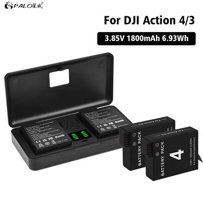 PALO Аккумулятор 1800 мАч для DJI Osmo Action 4 Battery+LCD Dual Charge Box для DJI Action 3 Action 4 Sports Camera Accessories