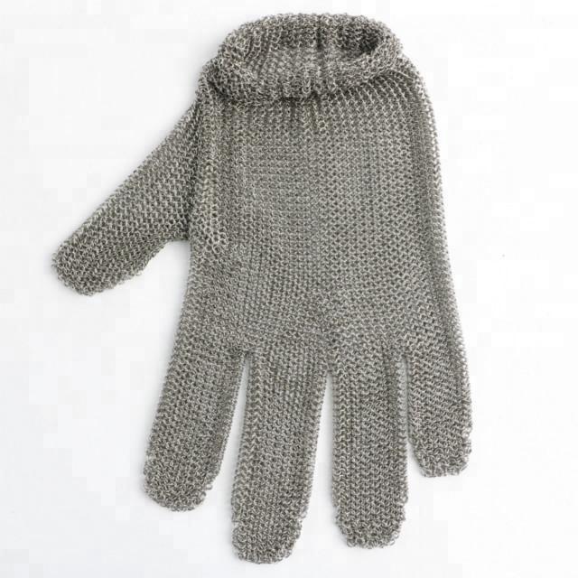 316 L Stainless Steel Metal Mesh Five Finger Glove for Kitchen Slicing Butcher Cutting Oyster Shucking Fish Fillet Spring Strap