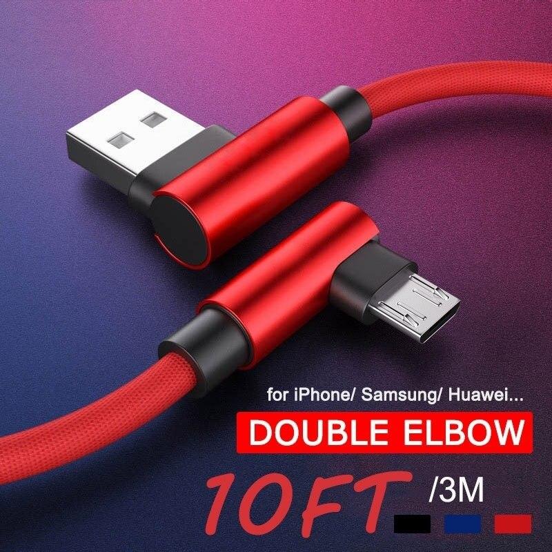 1 м/2 м/3 м 90-градусный кабель Micro Usb для Samsung Xiaomi, шнур для быстрой зарядки, передачи данных, Microusb, кабели для мобильных телефонов Android