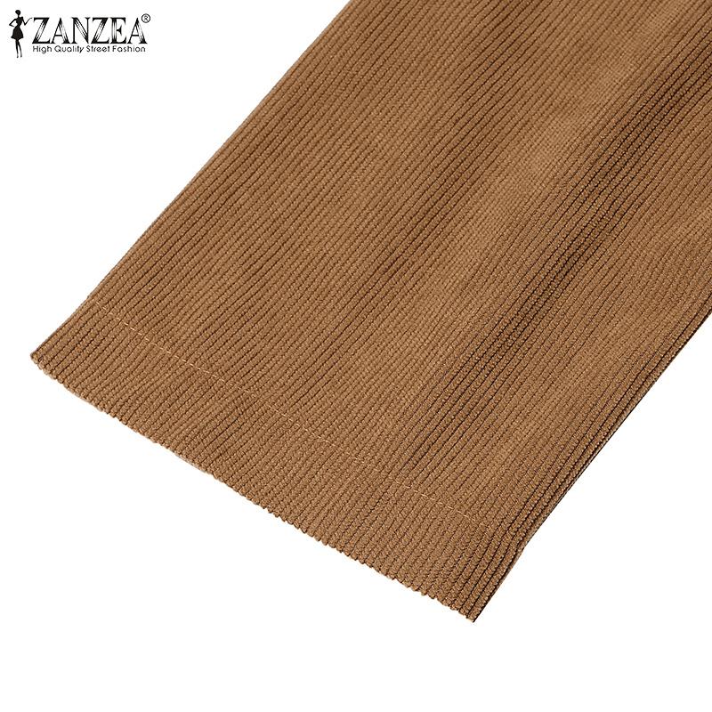 ZANZEA Женское повседневное платье в стиле ретро с отложным воротником и длинными рукавами