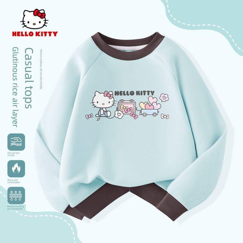 Hello Kitty Girls' Long-Sleeved T-Shirt, Kidsren's Base Layer Shirt, Pink Sweatshirt, Color-Blocked, Stylish Little Girl's Top, Spring