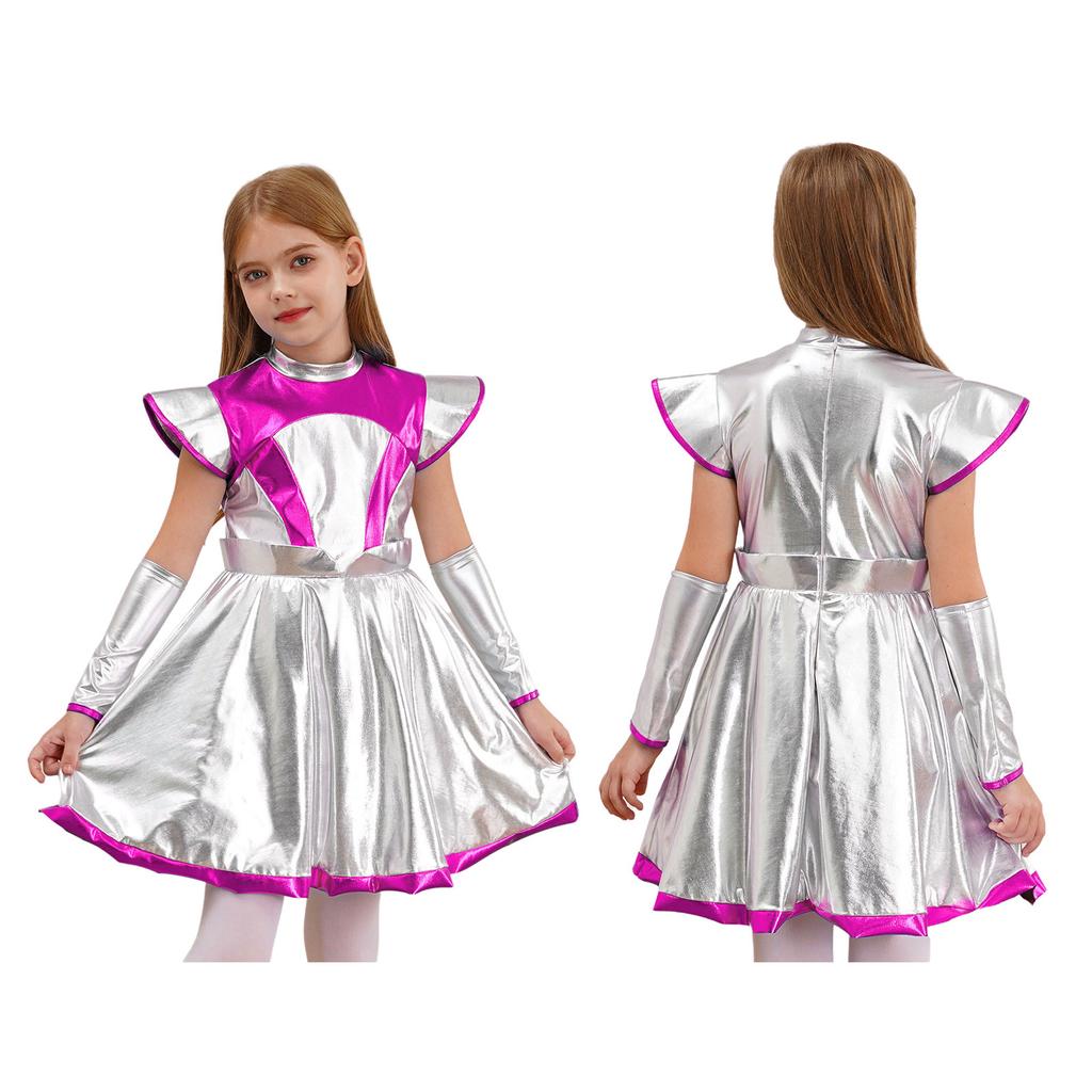 Kids Girls Alien Robot Astronaut Costume Outer Space Cutie Costume Halloween Carnival Cosplay Party Fancy Dress Up Child Suit