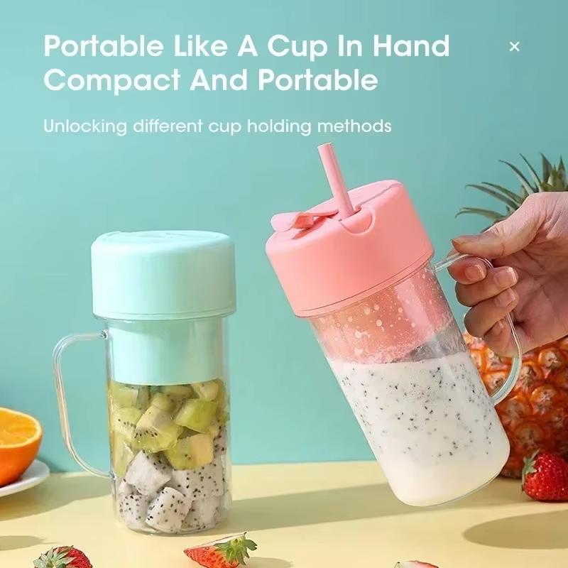 Portable USB Rechargeable Electric Juicer 420ml Ideal for Travel Smoothie Cups with Straw Feature
