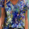 Women's Floral Print V-neck T-shirt Fashion Casual Short-sleeved Shirt Street Summer Clothing