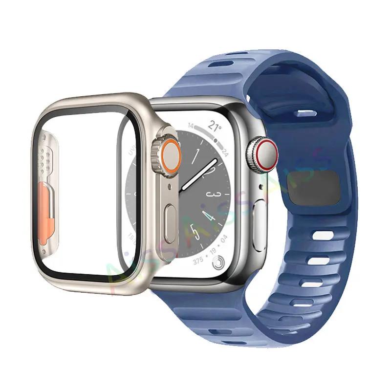 Case+Strap For Apple Watch Band 45mm 44mm 42mm 40mm Smart Silicone Bracelet Iwatch Series 3 4 5 6 Se 7 8 Change To Ultra Case