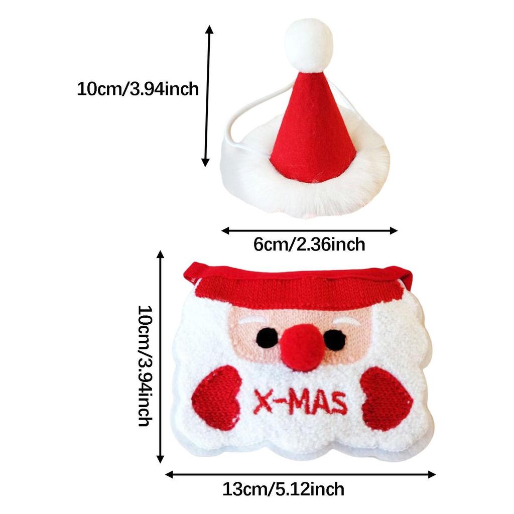 Holiday Pet Bandana Scarf with Knitted Christmas Bib and Santa Hat Polyester Accessory for Puppy Dog Xmas Photo Props