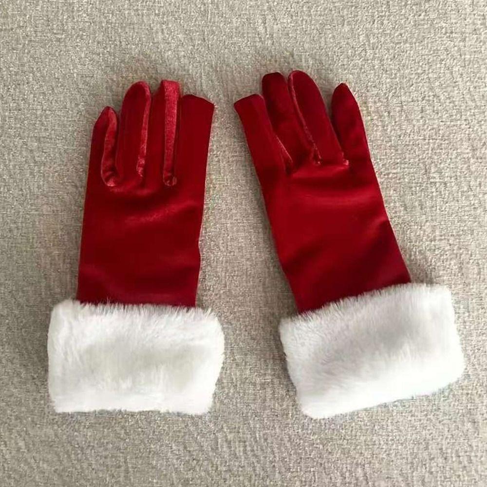 Short Holiday Mitten Plush Velvet Gloves Fashion Christmas Red Gloves for Costumes