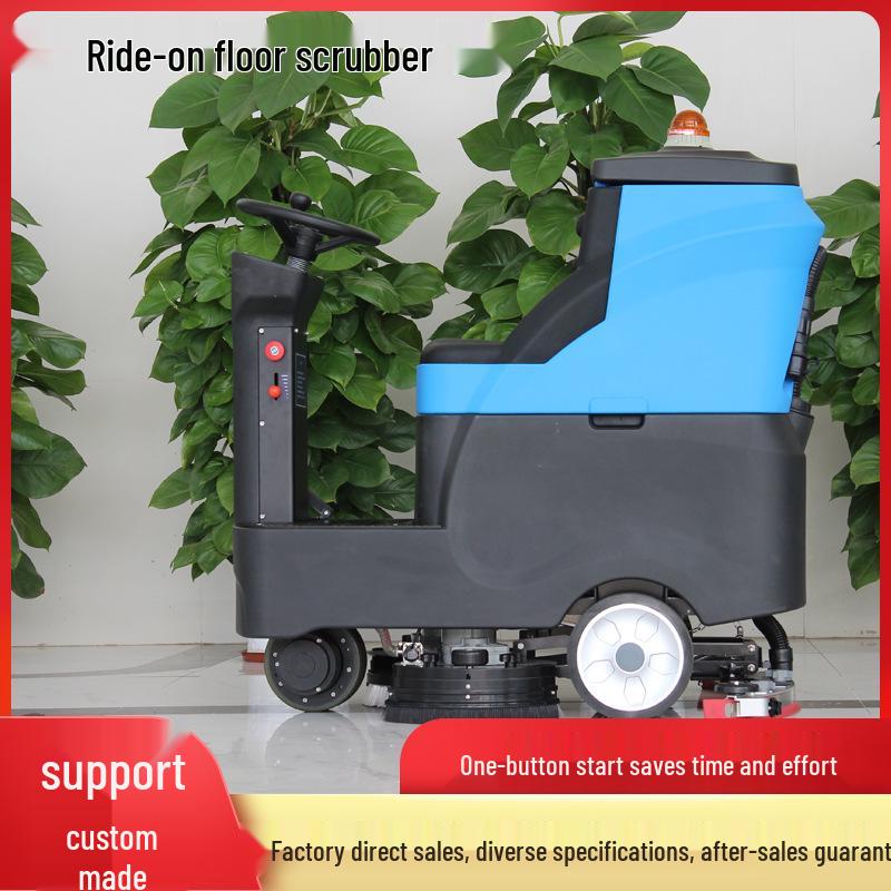 Battery-Powered Ride-On Floor Scrubber for Commercial Use in Malls and Hospitals
