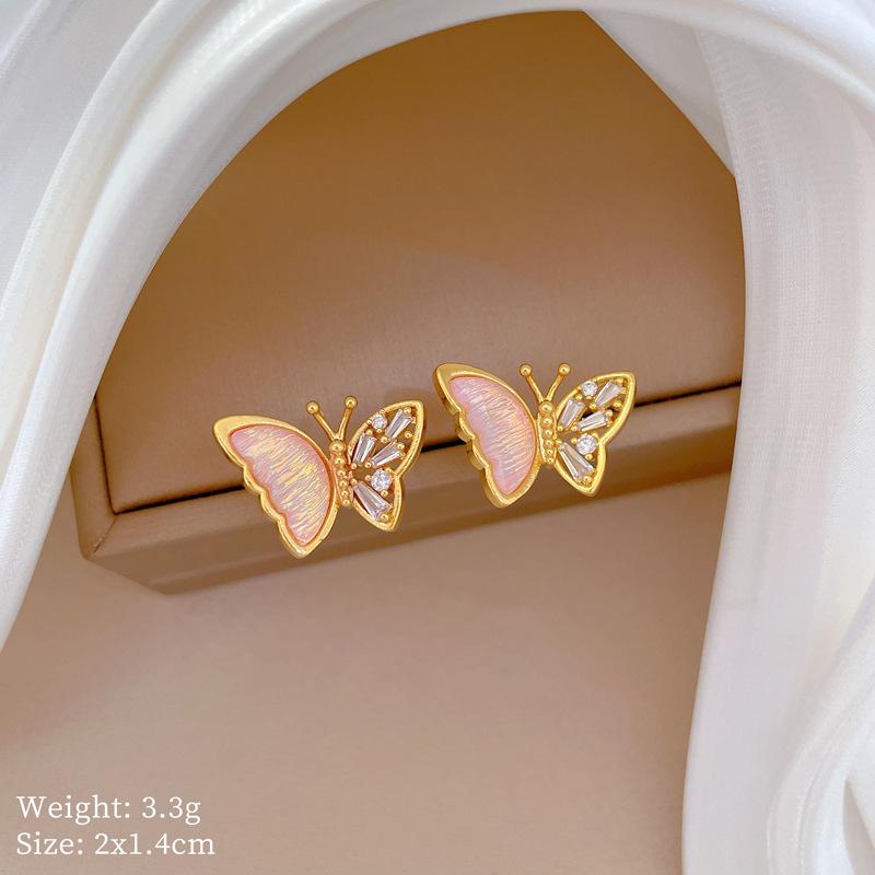 DIEYURO 316L Stainless Steel Steell Multicolour Crystal Hollow Out Butterfly Necklace Earring Set Women New Fashion Jewelry Gift