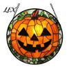 Halloween Window Decorations Stained Glass Suncatcher Ornament, Vintage Hanging Decor with Pumpkin Ghost Bat Witch Waterproof Porch Hat Pattern,