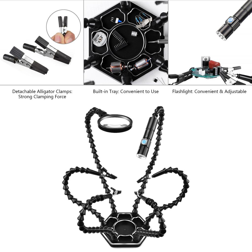 Инструмент для пайки печатных плат «Руки помощи» с 6 гибкими ручками, легкими вращающимися зажимами и стабильной фиксацией