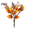 Reusable Autumn Bouquet Artificial Fall with Fabric Pumpkins Maple Leaves Wheat Berries, Orange Yellow Brown Home Decor for Thanksgiving Centerpieces,