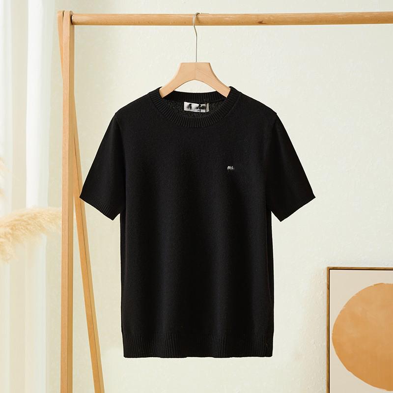 Высококачественный женский свитер из шерстяного трикотажа с круглым вырезом в стиле Miu и коротким рукавом для ранней осени