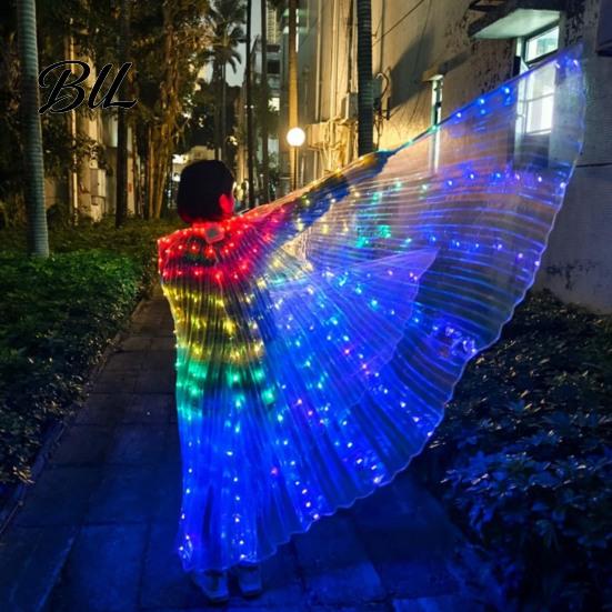 Dazzling Stage Costume Wings LED Light Up Belly Dance for Adults Kids, Glowing Halloween Performance Props Flexible Polyester with Colorful