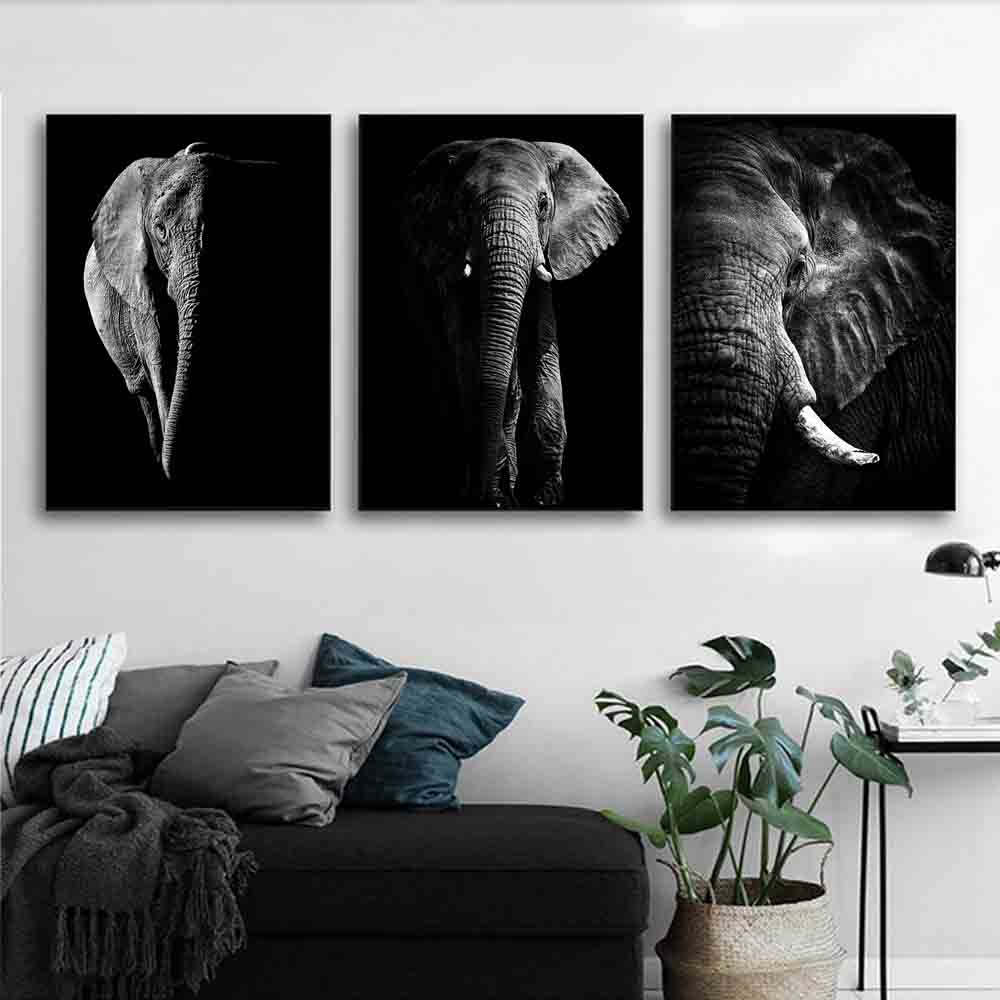 Animal Canvas Painting Elephant Black and White Poster Office Wall Painting Living Room Corridor Home Decoration Mural No Frame