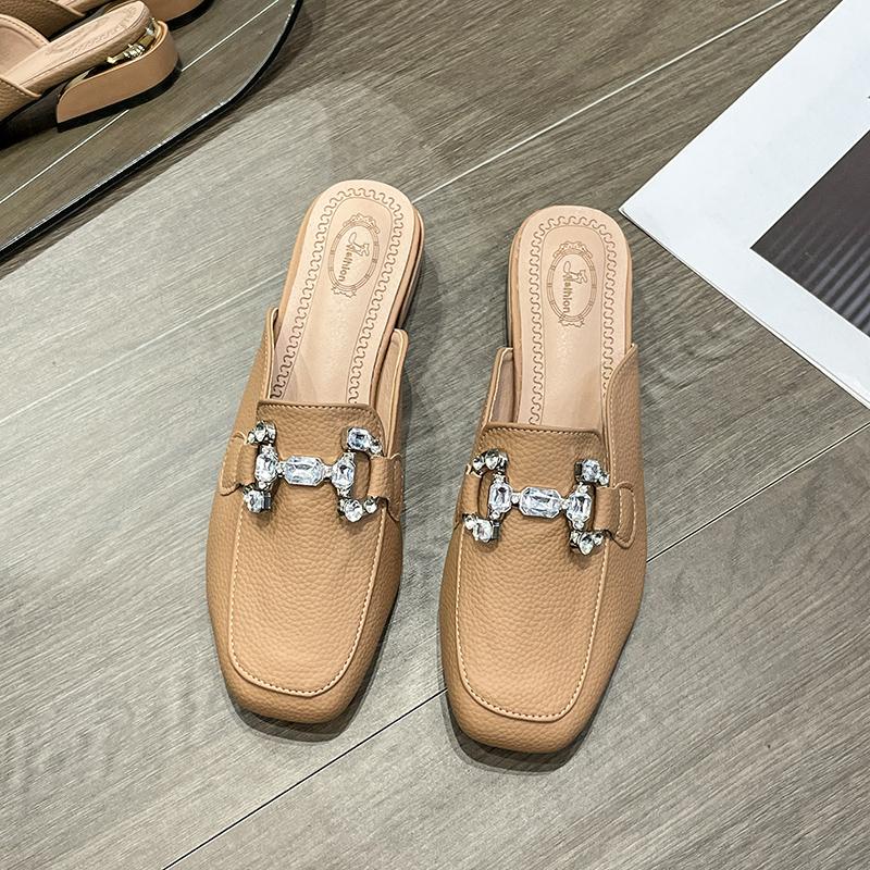 Elegant Women Summer Flip Flops Chain Square Toe Slippers Sandals Shoes Woman Casual Slides Mules Babouche Slippers Shoes Mujer