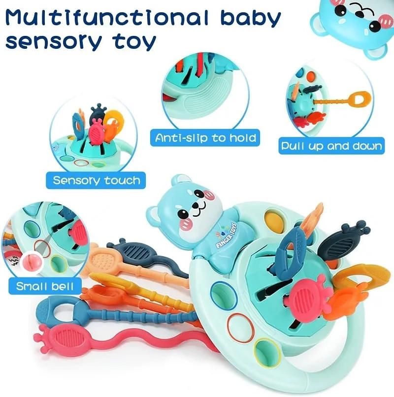 Игрушка Монтессори на веревочке, силиконовый прорезыватель, дорожные игрушки для малышей 1-3 лет, сенсорные игрушки для мелкой моторики, подарок для ребенка