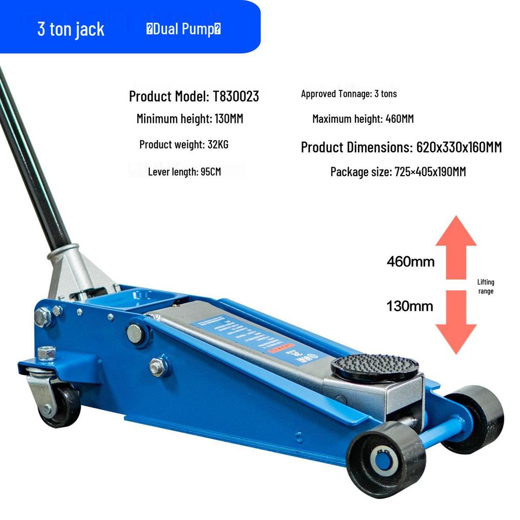 2-Ton Horizontal Hydraulic Car Jack for SUVs – 3T Tire Change Tool
