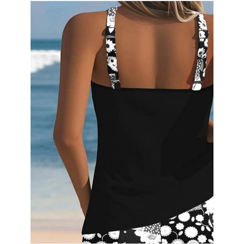 Комплект бикини женский с цветочным принтом, купальник без рукавов, простой танк-топ, из двух частей, женский купальник, летняя мода, пляжная одежда
