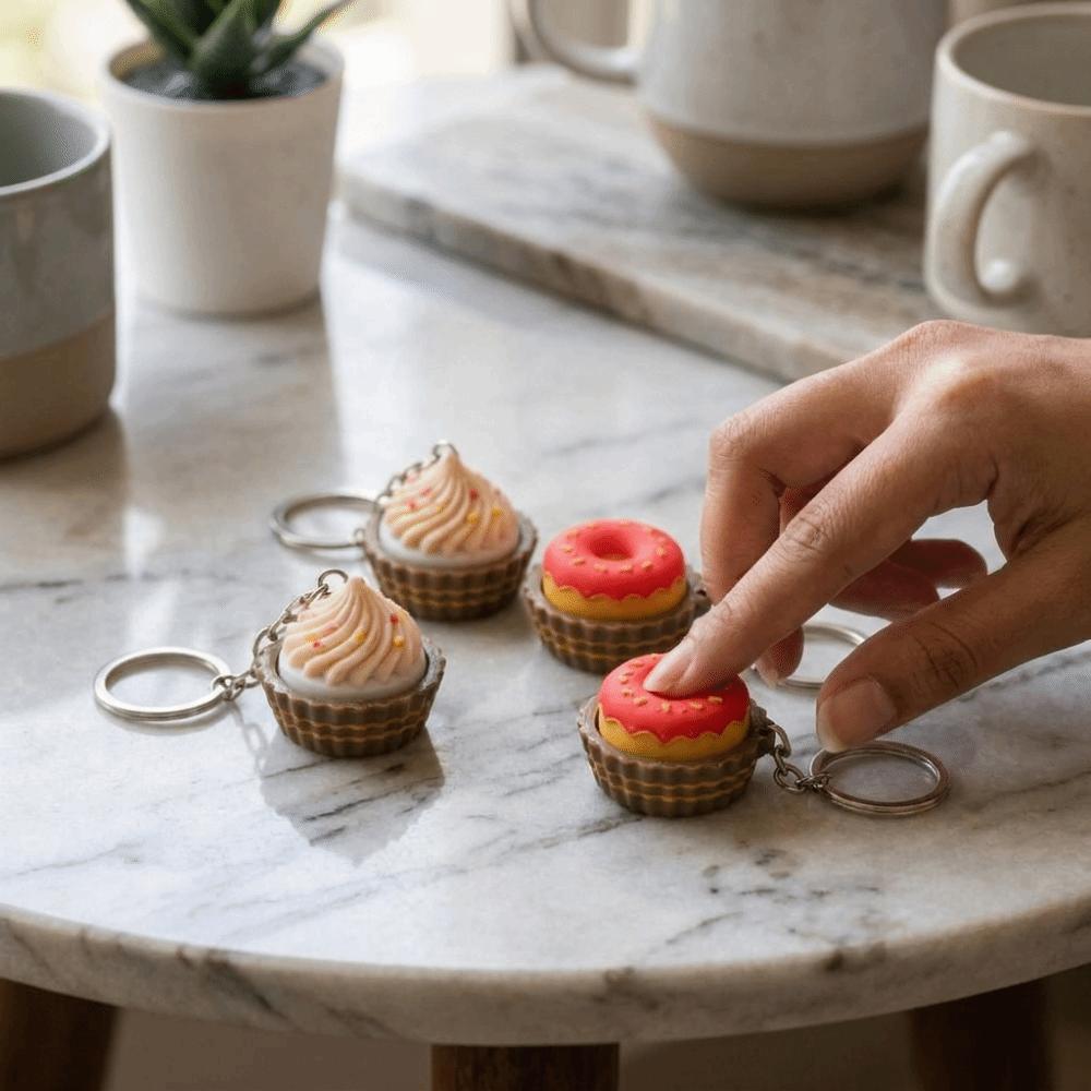 3D Printed Clicker Keychain Plastic Cupcake Donut Key Chain Dessert Fidget Clicker Backpack Decor