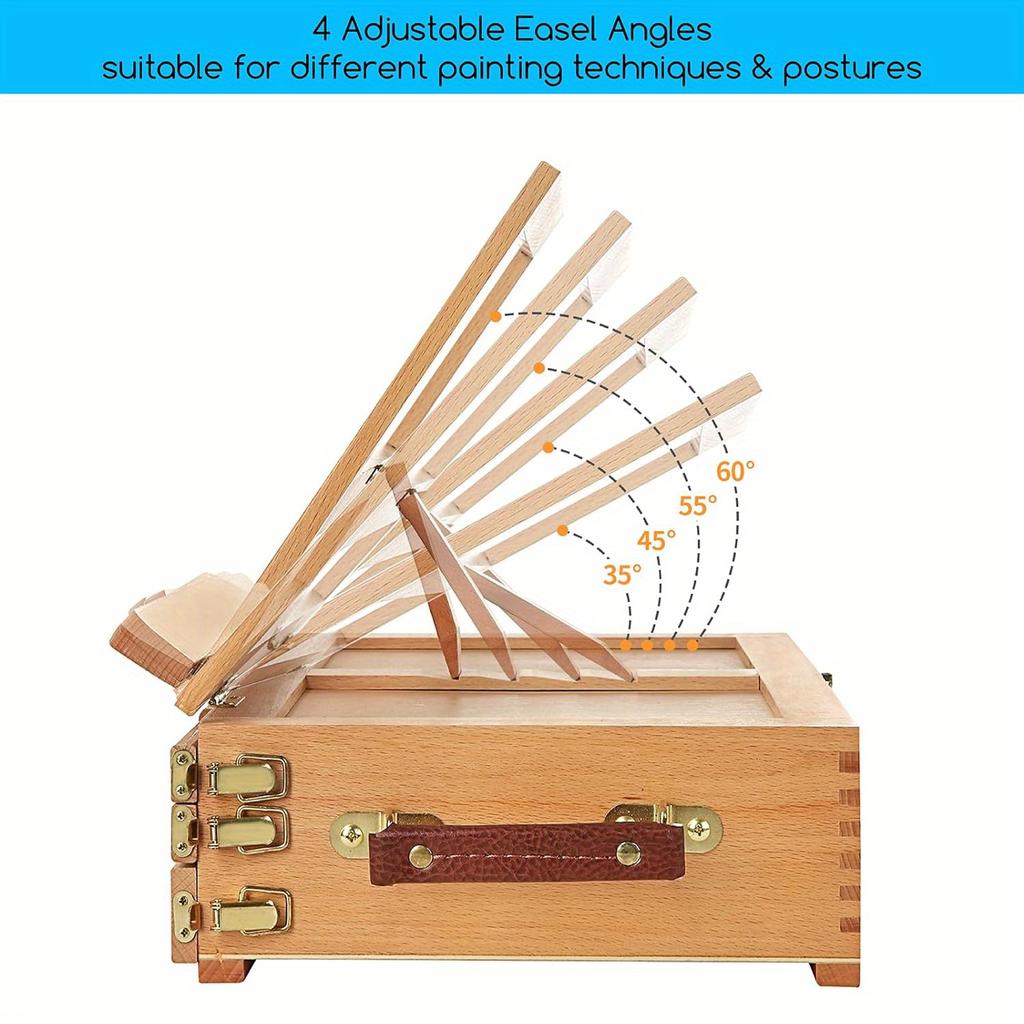 1 or 3 Layers 1pc Portable Wood Artist Painting Easel with Fold Down,drawer Can Store Brush&paint box,Outdoor Sketching Stand with Handle.