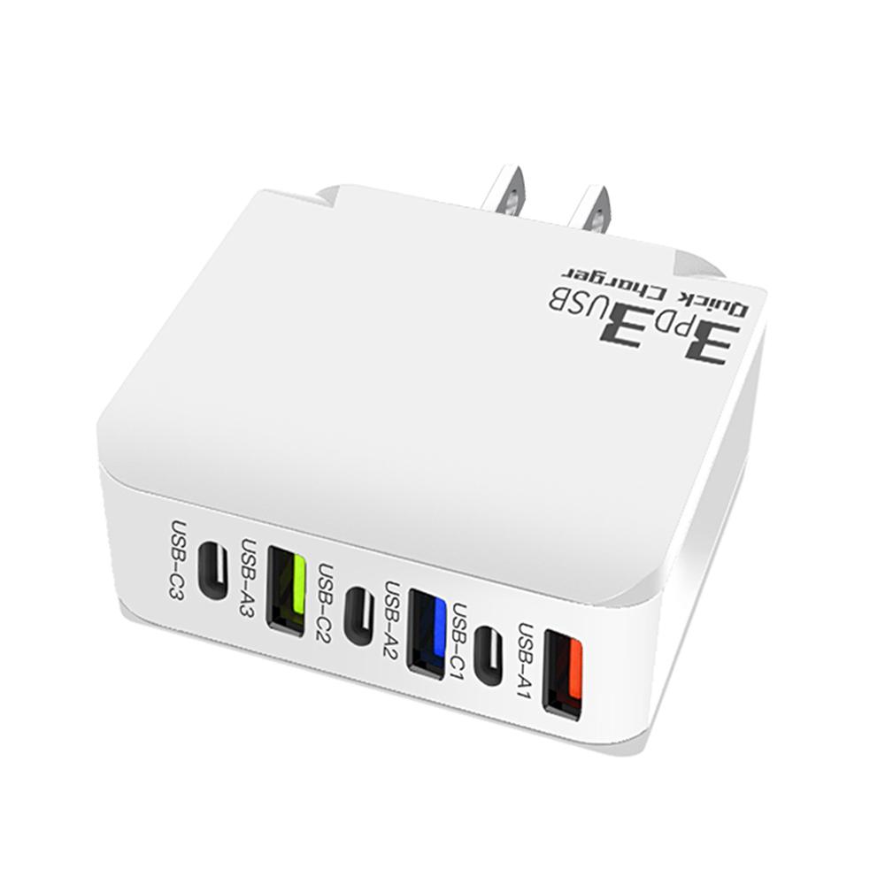 Зарядное устройство USB Type C 65 Вт, 6 портов, быстрая зарядка, адаптер для iPhone, Samsung, Xiaomi, многопортовое быстрое зарядное устройство с вилкой EU/US