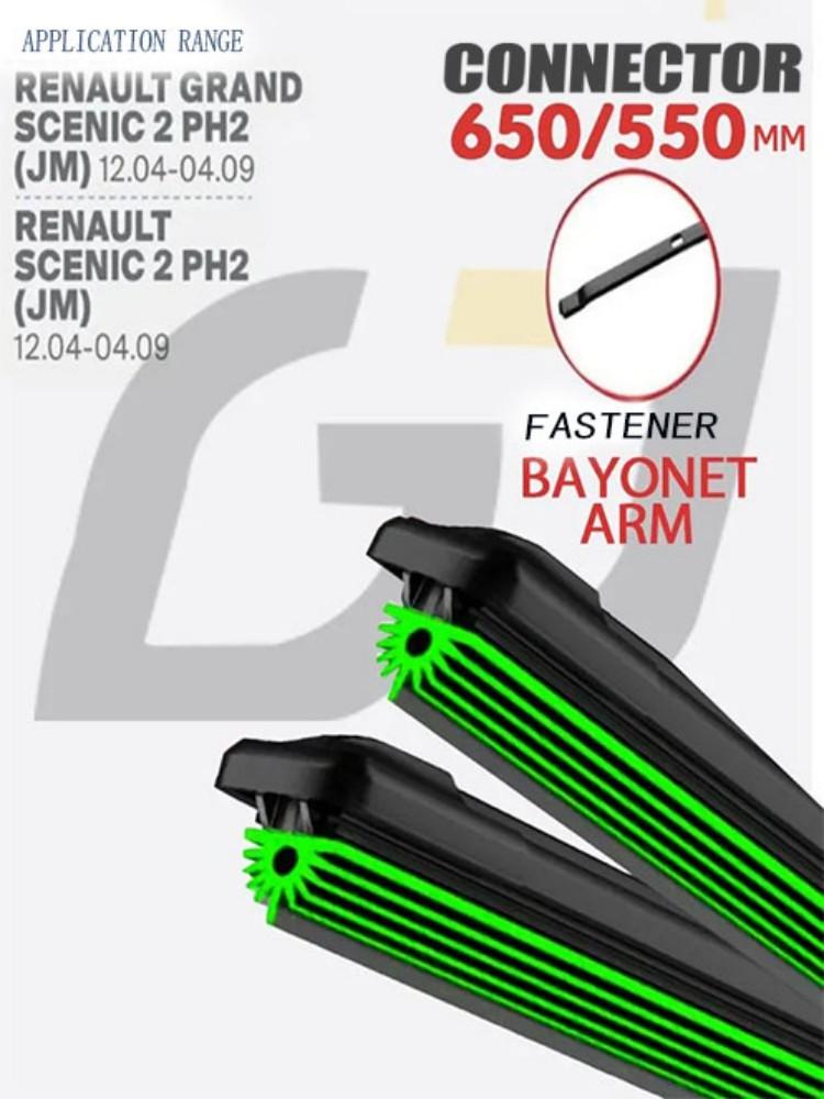 26"+22" Bayonet Arm Frameless Wipers, 11-Layer Quiet Rubber for Renault Scenic Series