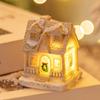 Christmas Decorations Resin Small House Light Up Village House Figurines Cartoon Table Ornament For Holiday Gift Cute Christmas