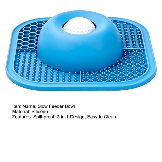 Slow Feeder Dog Bowl with Lick Mat Non-Slip Dog Lick Bowl with Interactive Rolling Ball Silicone Dog Licking Toy for Liquid And Thick Treat Dogs