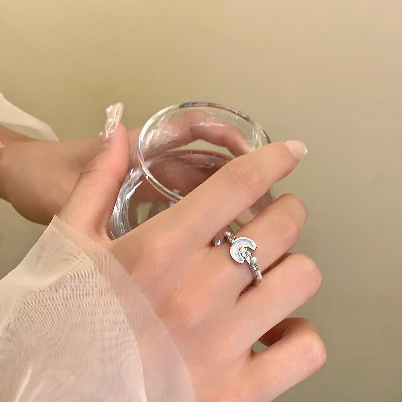 2025 Кольцо с регулируемым нишевым дизайном «Ледниковый синий звезда луна» для женщин