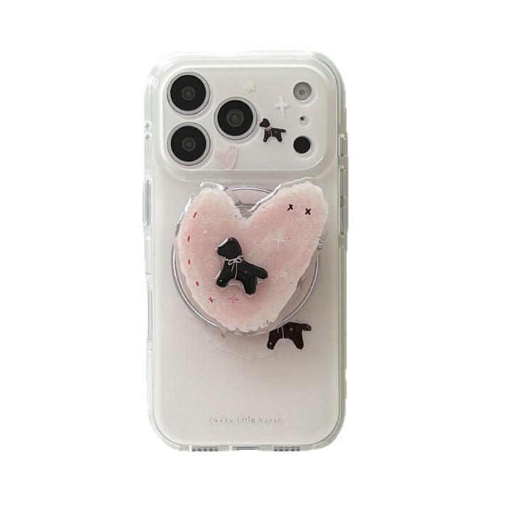 Розовый Сердечный Щенячий Магнитный Чехол для Телефона для iPhone 17/16 Pro Max/15 Pro - Японский Корейский Стиль