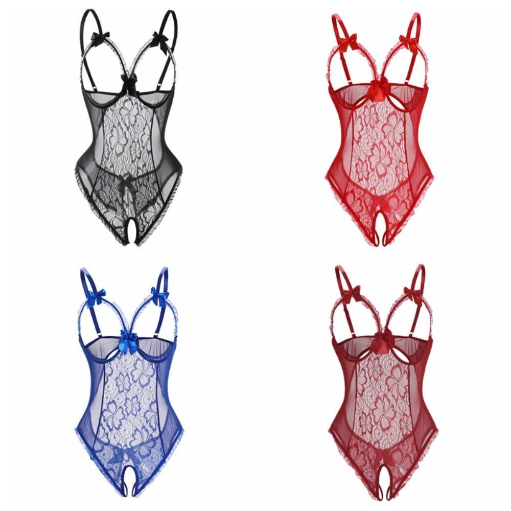 Deep V Women Underwear Open Crotch Lace Sling Nightwear Sweet Lace Bow Bodysuit  Gifts