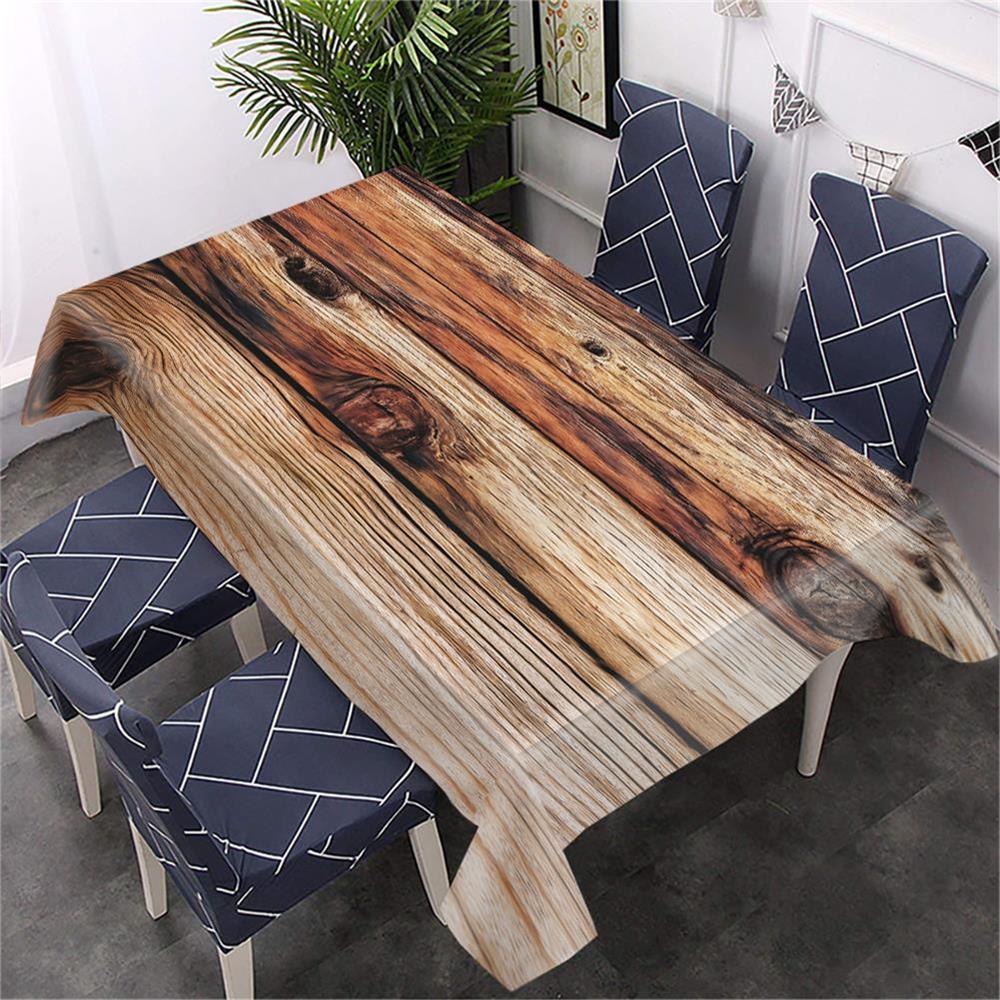 Rustic Wood Grain Rectangular Polyester Tablecloth All Season Festive Party Decor For Home Coffee Table Cover
