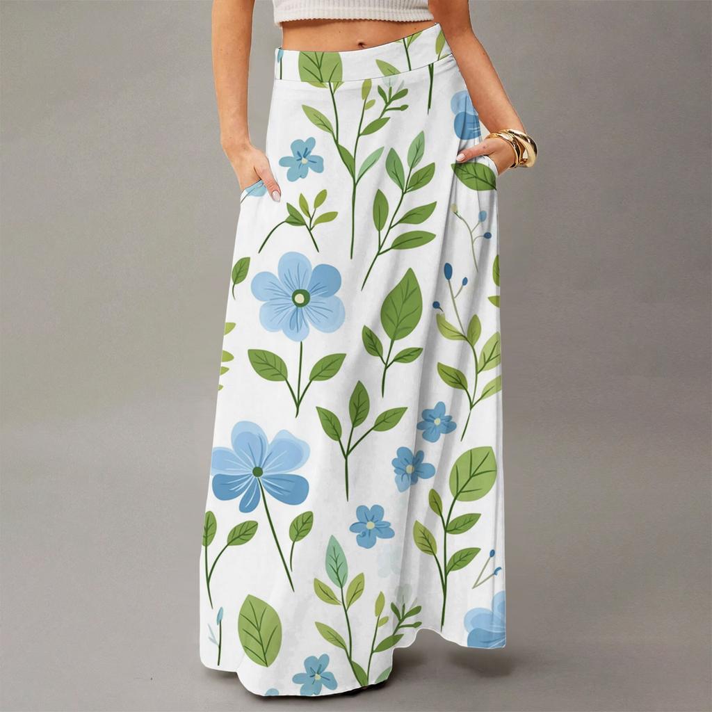 Женская повседневная складная юбка макси с цветочным принтом, высокой талией и карманом, с драпировкой