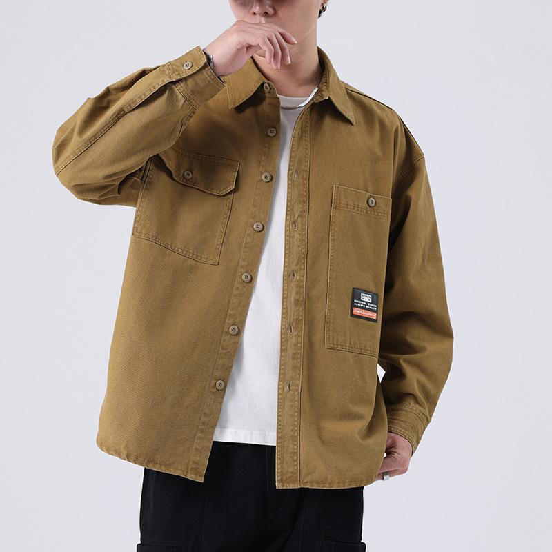 Heavy Retro Khaki Tooling Jacket Men'S Loose Large Size Trendy Brand Youth Shirt Casual Coat Trendy