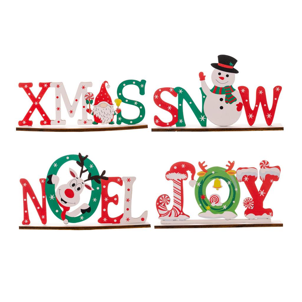 Wooden Christmas Cheerful Desk Decorations Featuring Colorful Santa Snowman Reindeer And