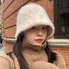 Rabbit Fur Unique Solid Color Korean Style Hat Women Bucket Hat Fashion Design Plush Fisherman Hat