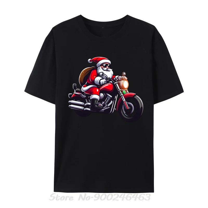 Funny Santa Riding Motorcycle Biker Christmas TShirts Tops Tees For Unisex New Cotton Street T Shirt Unisex Tshirt Clothing