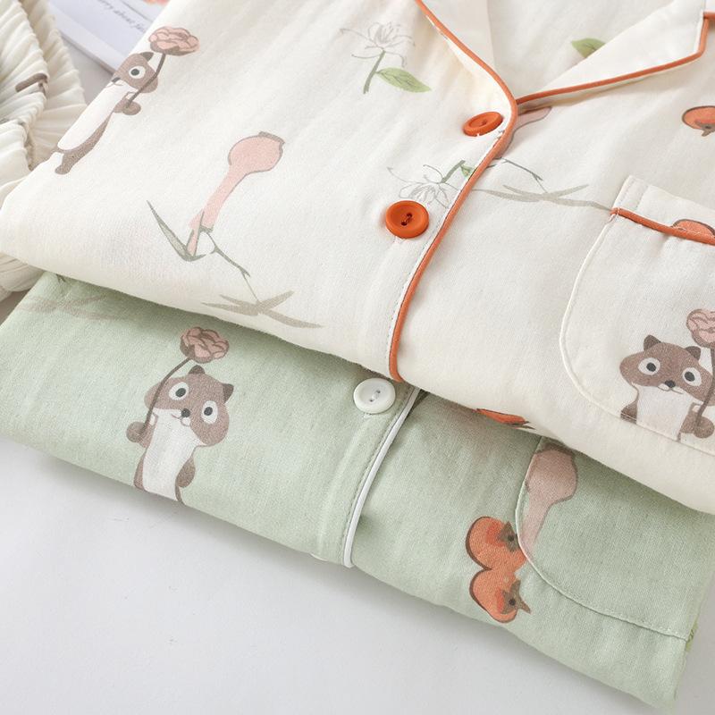 Пижамный комплект из хлопка, женские брюки с длинным рукавом, осенне-весенний комплект из 2 предметов с принтом животных, женская пижама, мягкая домашняя одежда