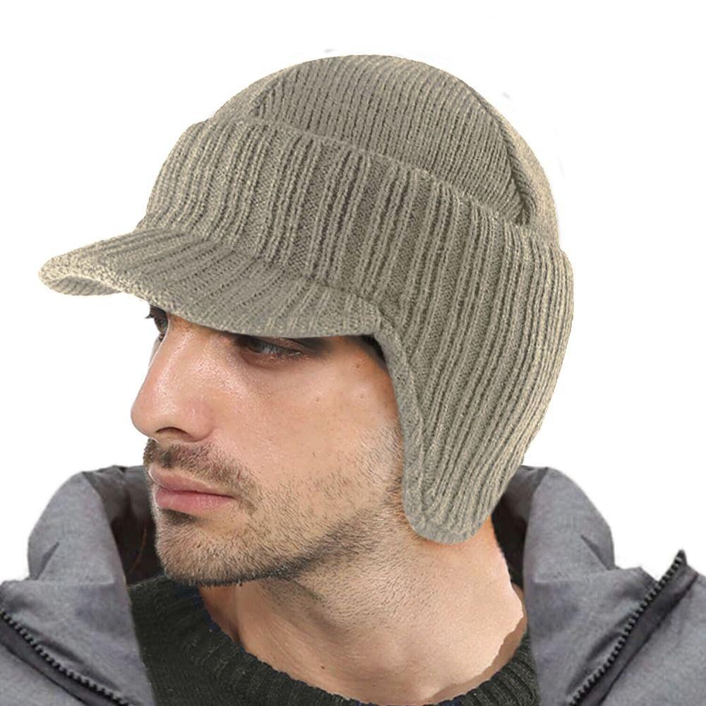 Warm Ear Flaps Cap Ear Protection Peaked Knit Cap Winter Beanie Hat Men